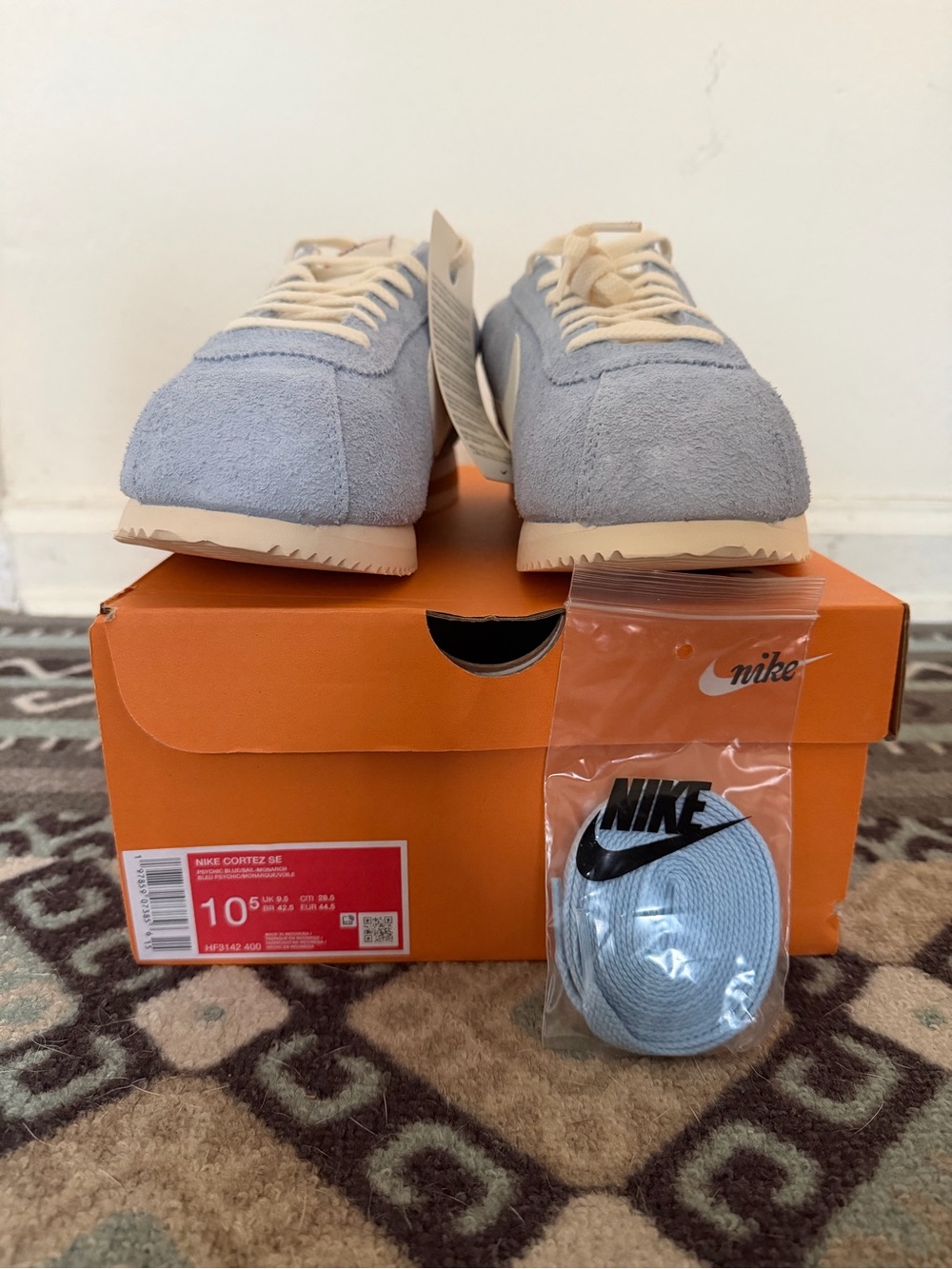 Nike Men’s Cortez SE Suede Sneakers in Light Blue and Cream